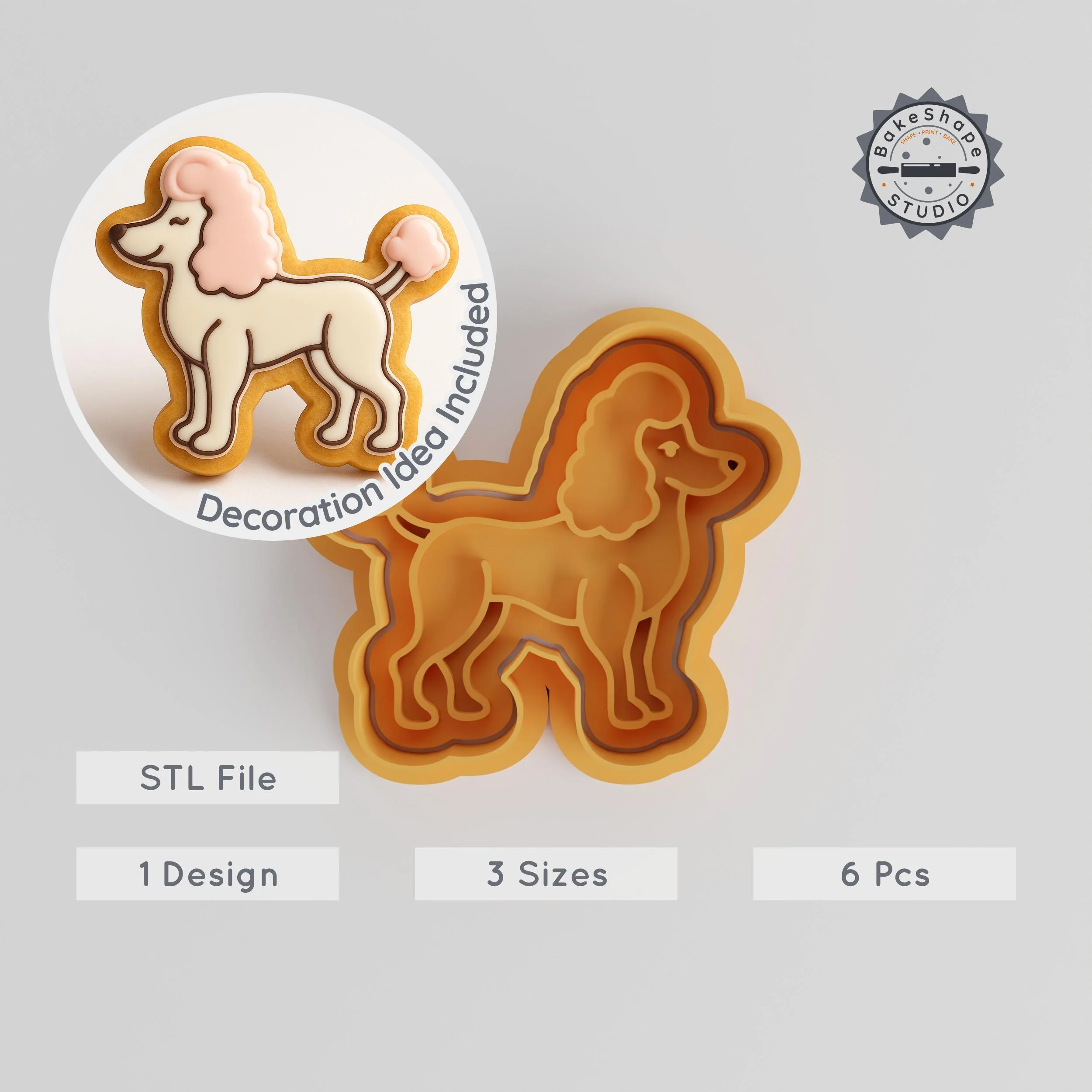 Poodle Shape Cutter & Stamp Set, Perfect for Cookies & Fondant, Includes 3 Sizes PRODUCT_275 3d model