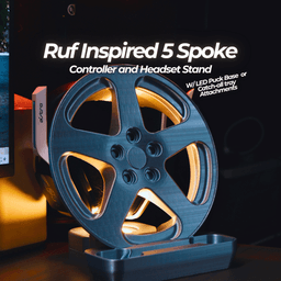Ruf-Inspired 5 Spoke Controller & Headset Stand | LED Puck Base |Catchall Tray 3d model