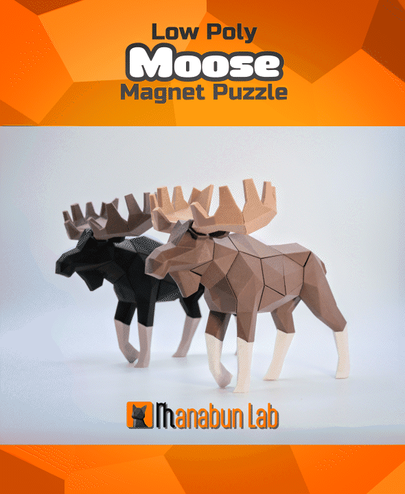 Low Poly Moose Elk Magnet Puzzle (No supports, no AMS) 3d model
