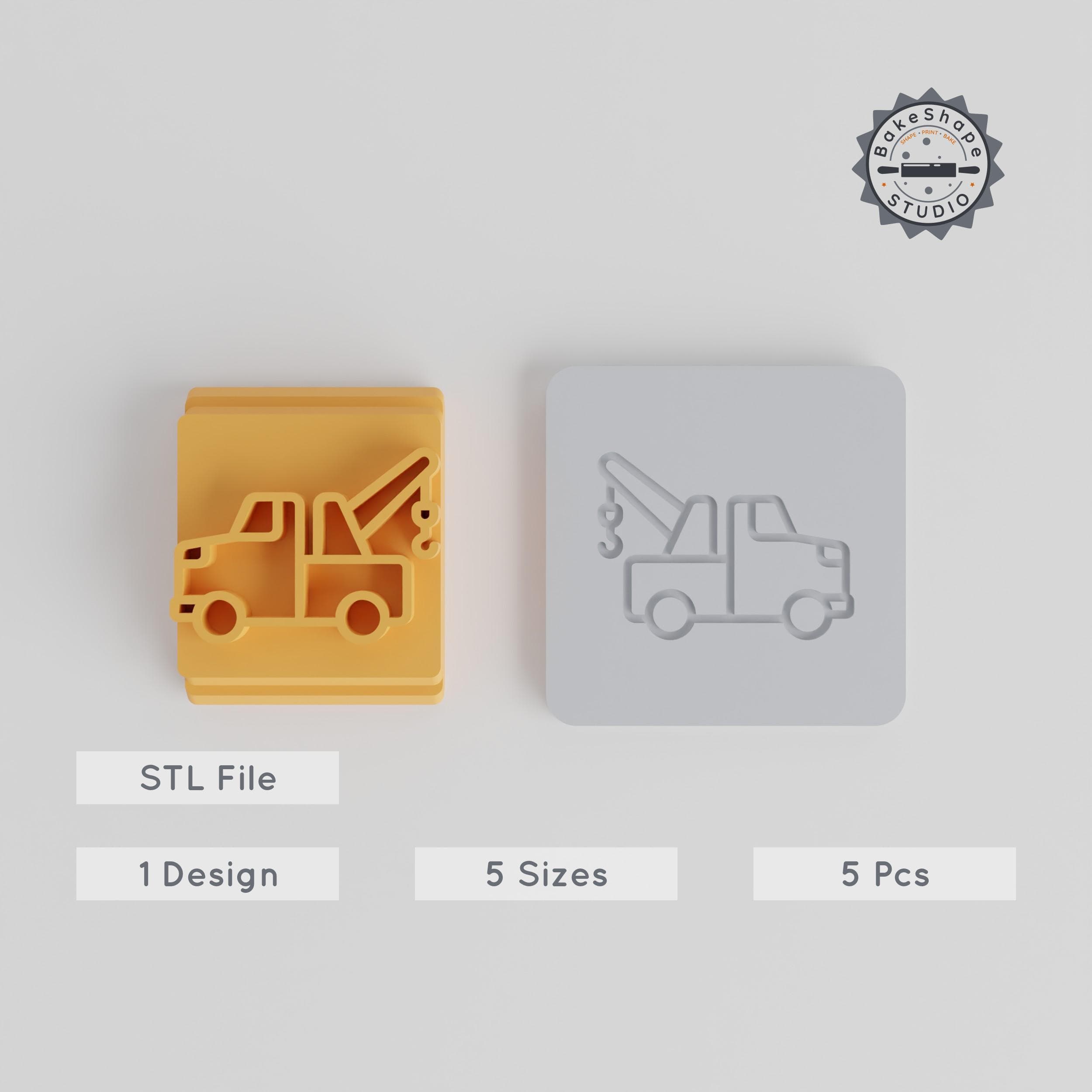Tow Truck Stamp Tile Set, 5 Motif Sizes 20-40mm, Perfect for Clay, Cookies & Fondant PRODUCT_3380 3d model