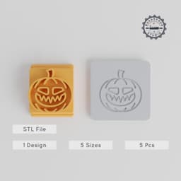 Evil Pumpkin Stamp Tile Collection, 5 Different Sizes, Perfect for Clay, Cookies & Fondant, Halloween Decoration, Scary & Creepy Design PRODUCT_1875 3d model