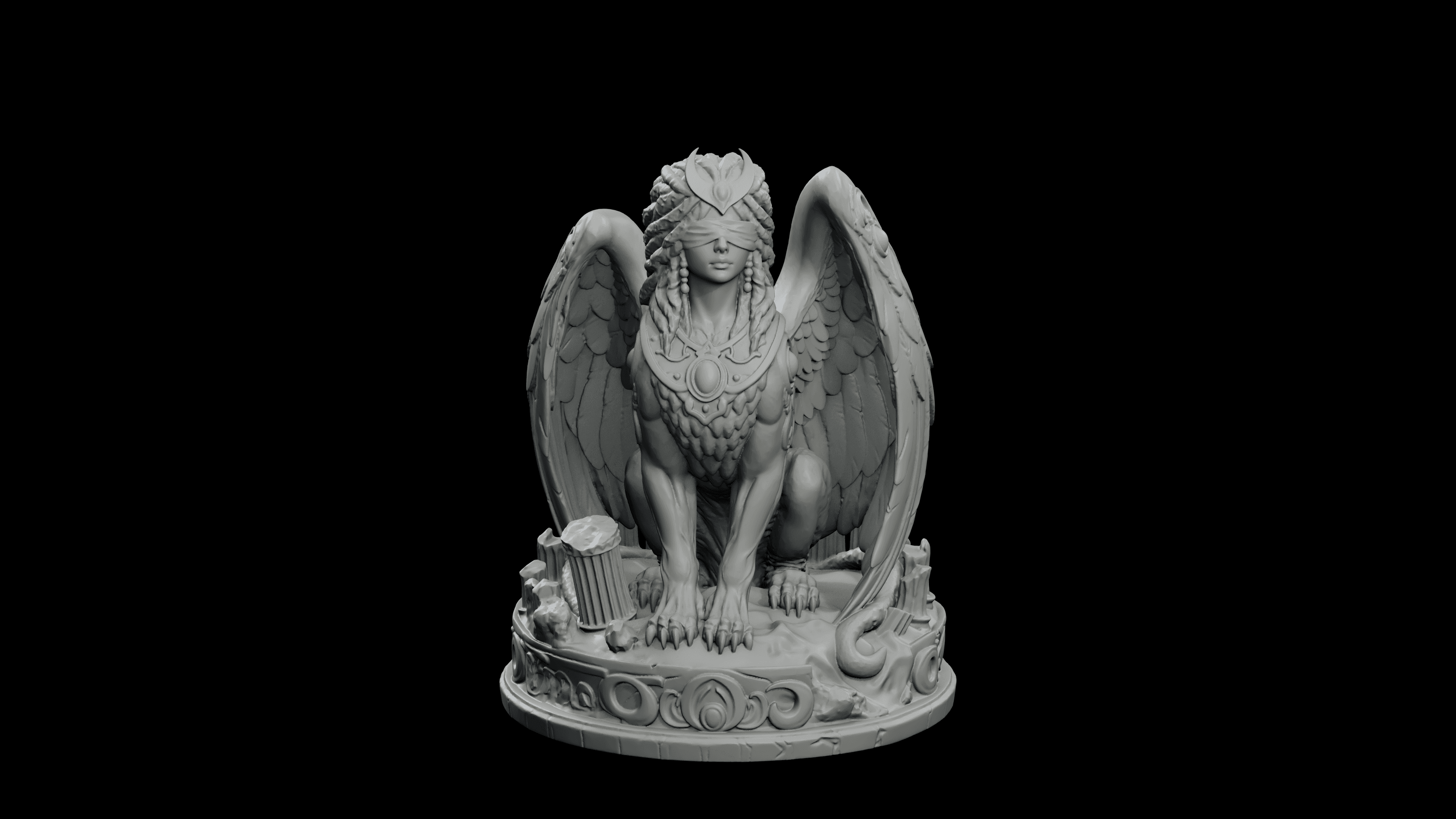 Blind Oracle Sphinx STL - Mythic Dark Goddess Guardian Statue 3d model