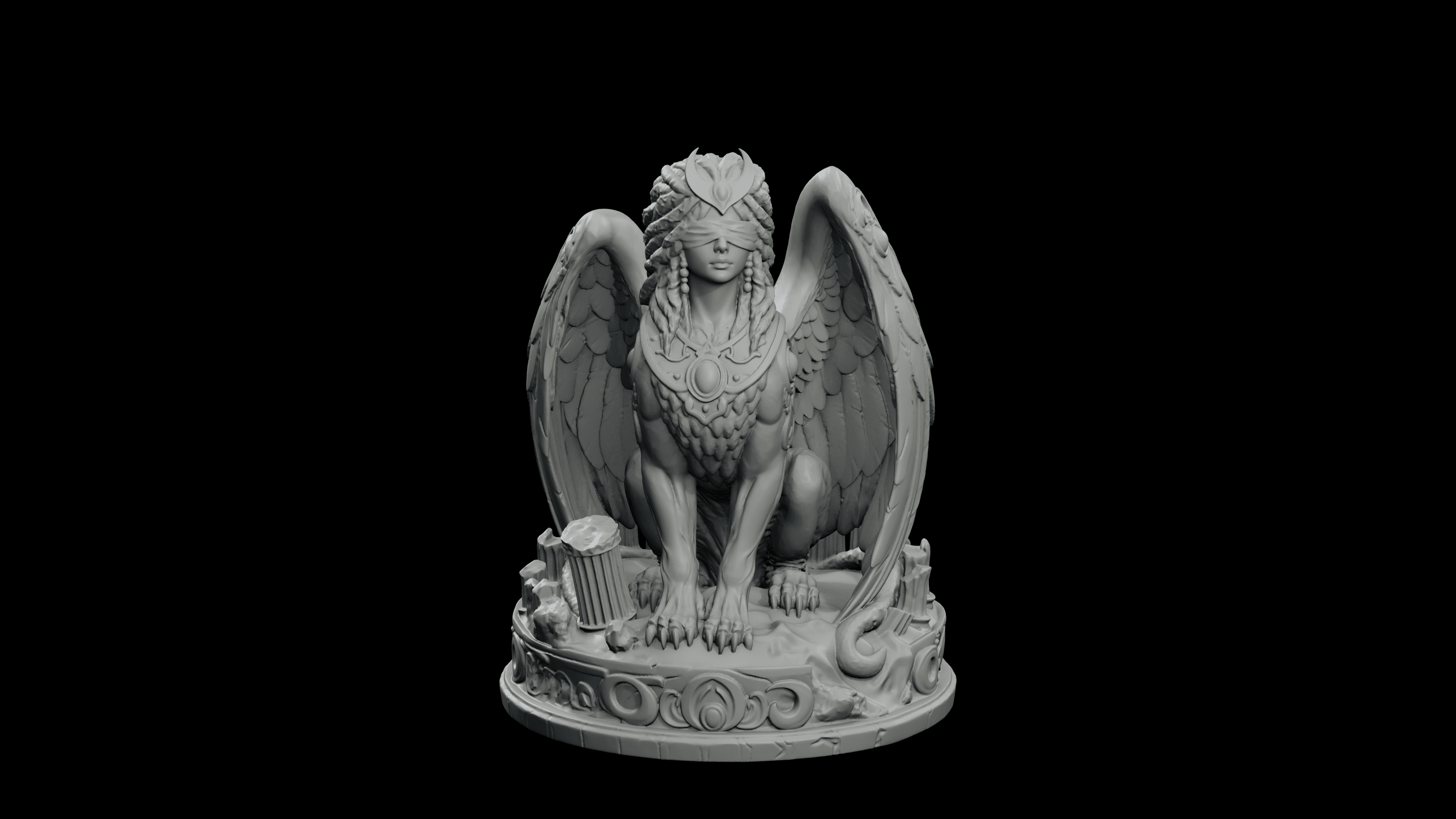 Blind Oracle Sphinx STL - Mythic Dark Goddess Guardian Statue 3d model