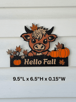 Hello Fall Highland Cow Door or Wall Art 2 Files Fall Decor Autumn Decor 3d model