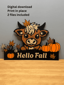 Hello Fall Highland Cow Door or Wall Art 2 Files Fall Decor Autumn Decor 3d model