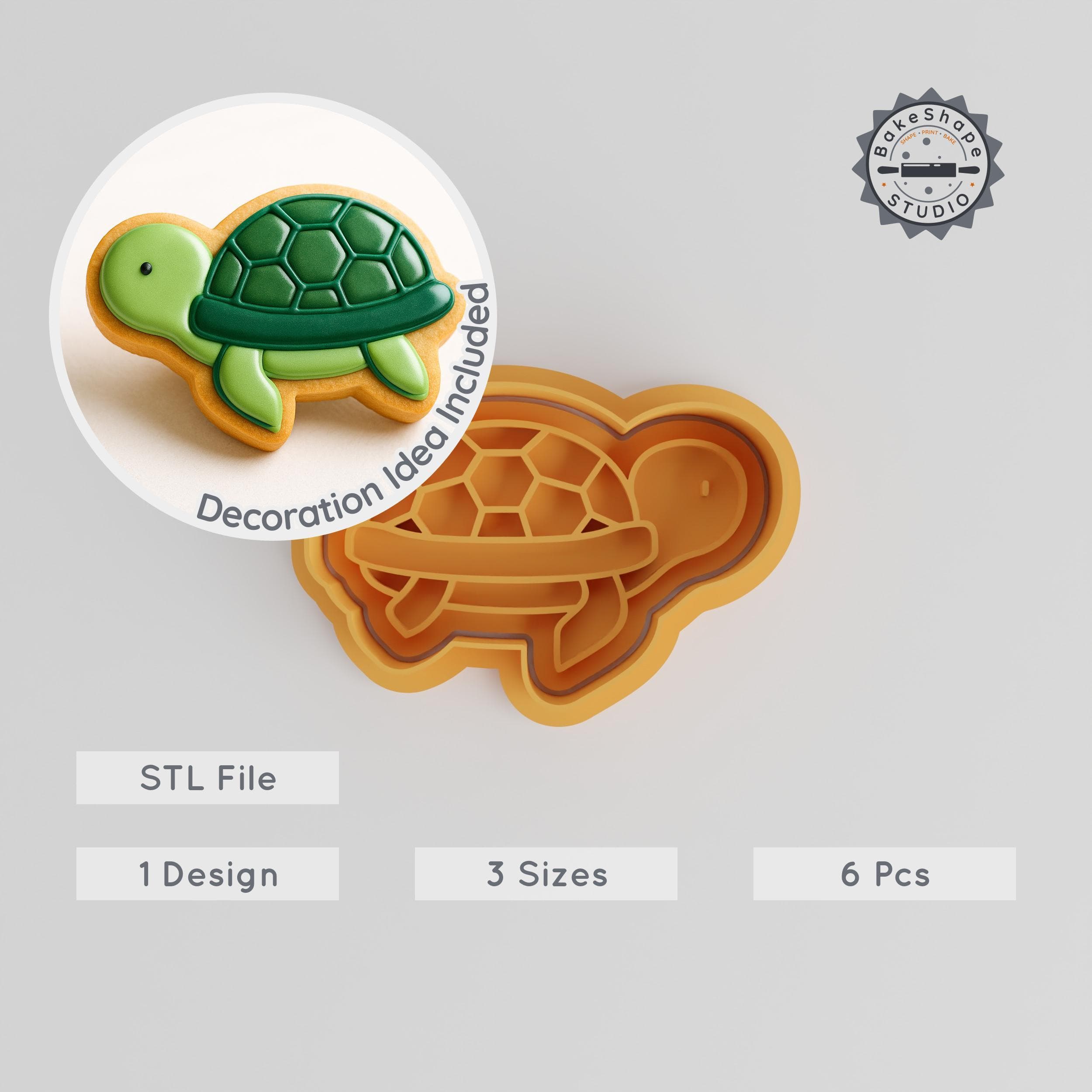Turtle Shape Cutter & Stamp Set, Wildlife & Aquatic Designs, 3 Sizes S/M/L, Perfect for Cookies & Fondant PRODUCT_1288 3d model