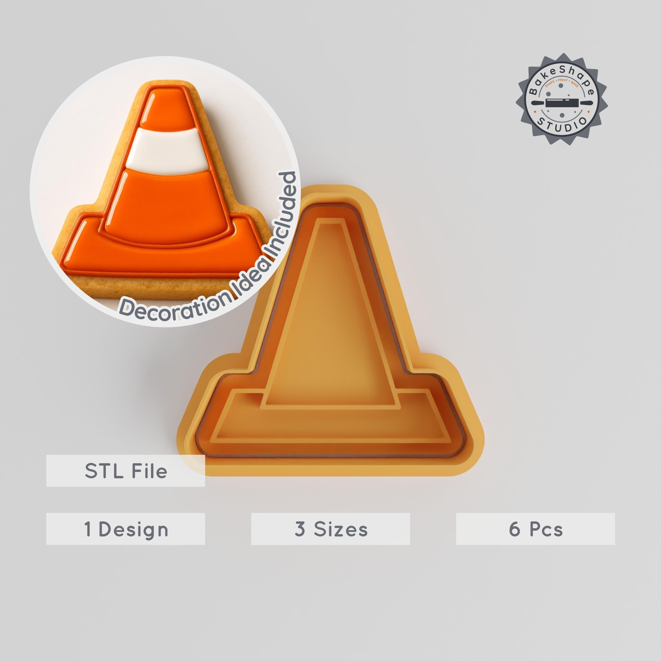 Cone Shape Cutter & Stamp, Cookie & Fondant Craft Tool, Set of 6, Sizes S/M/L, Traffic, Warning & Training Themed PRODUCT_576 3d model