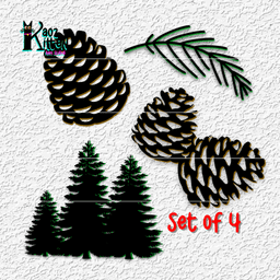 Winter Forest 4 Pack of Pine Trees and Pine Cones 3d model