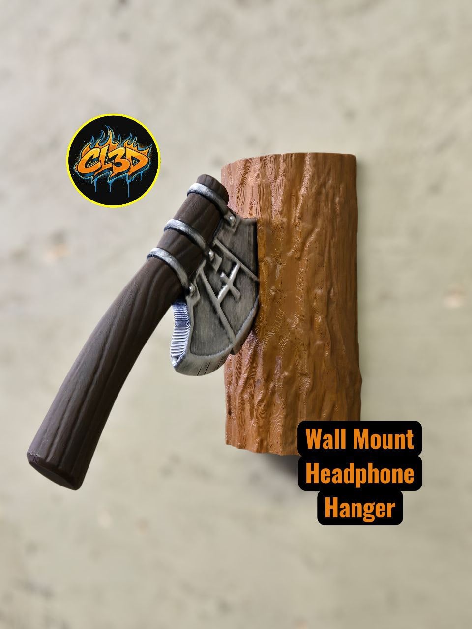 Headphone Hanger - Primitive Axe - Log 3d model