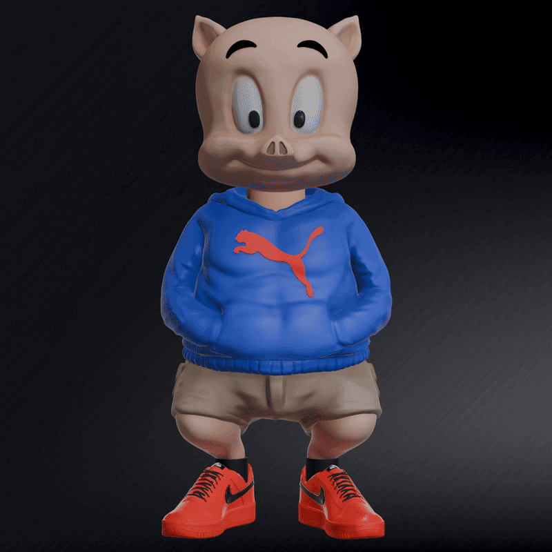 Porky Pig Urban Vibes / Urban Puma Style From Looney Tunes /( 3MfF Shoes and Multi-Parts Included) 3d model