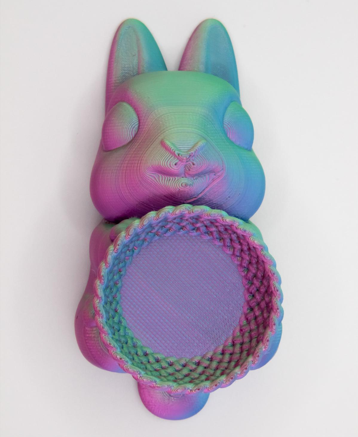 Bunny with a Basket - An amazing design that prints quickly and easily. It looks great printed in tri-color filament. I used OVV3D's Rose Red, Sky Blue and Green. - 3d model