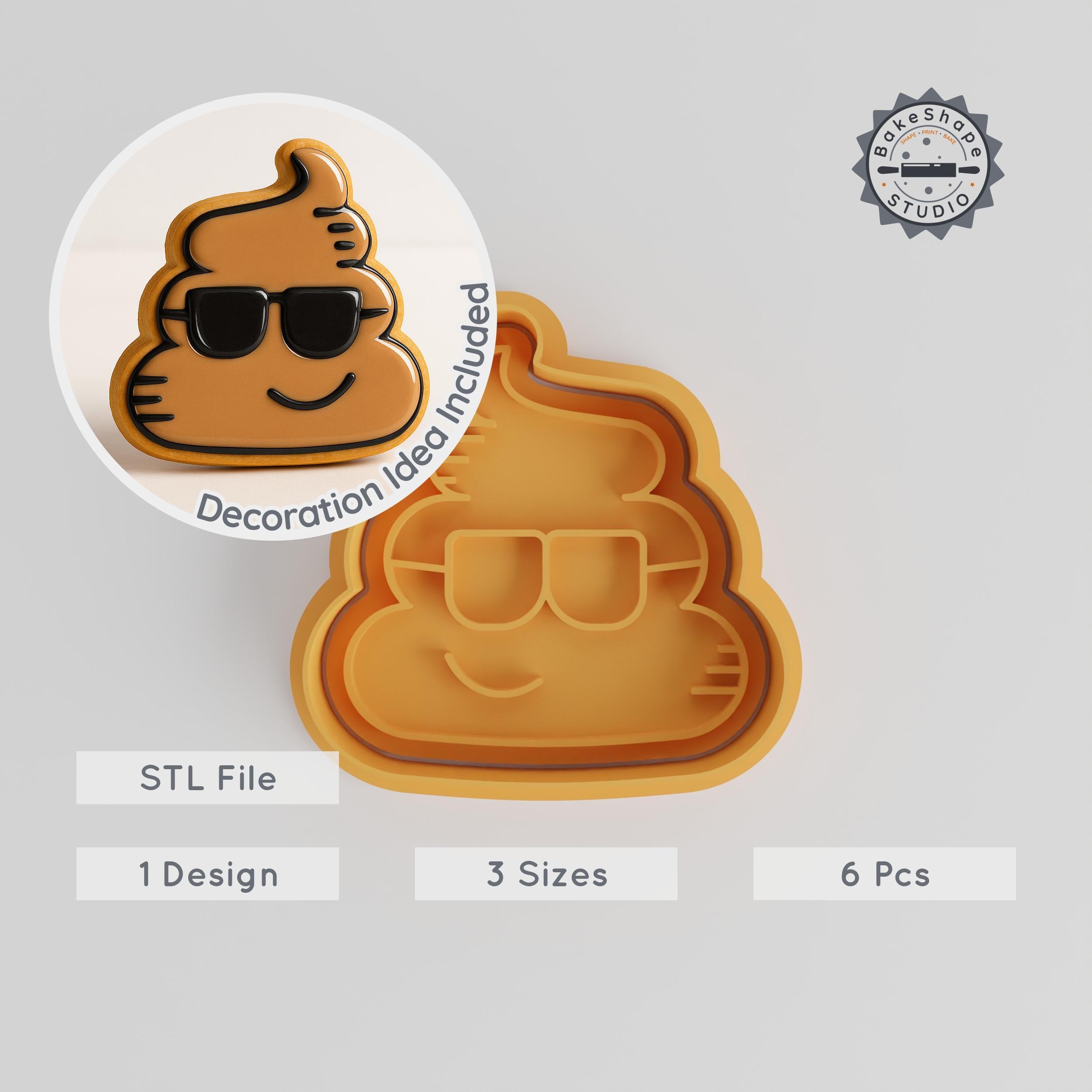 Smiling Poop Shape Cutter & Stamp Set, Perfect for Cookies & Fondant, 3 Sizes, Fun Emoji Design PRODUCT_374 3d model