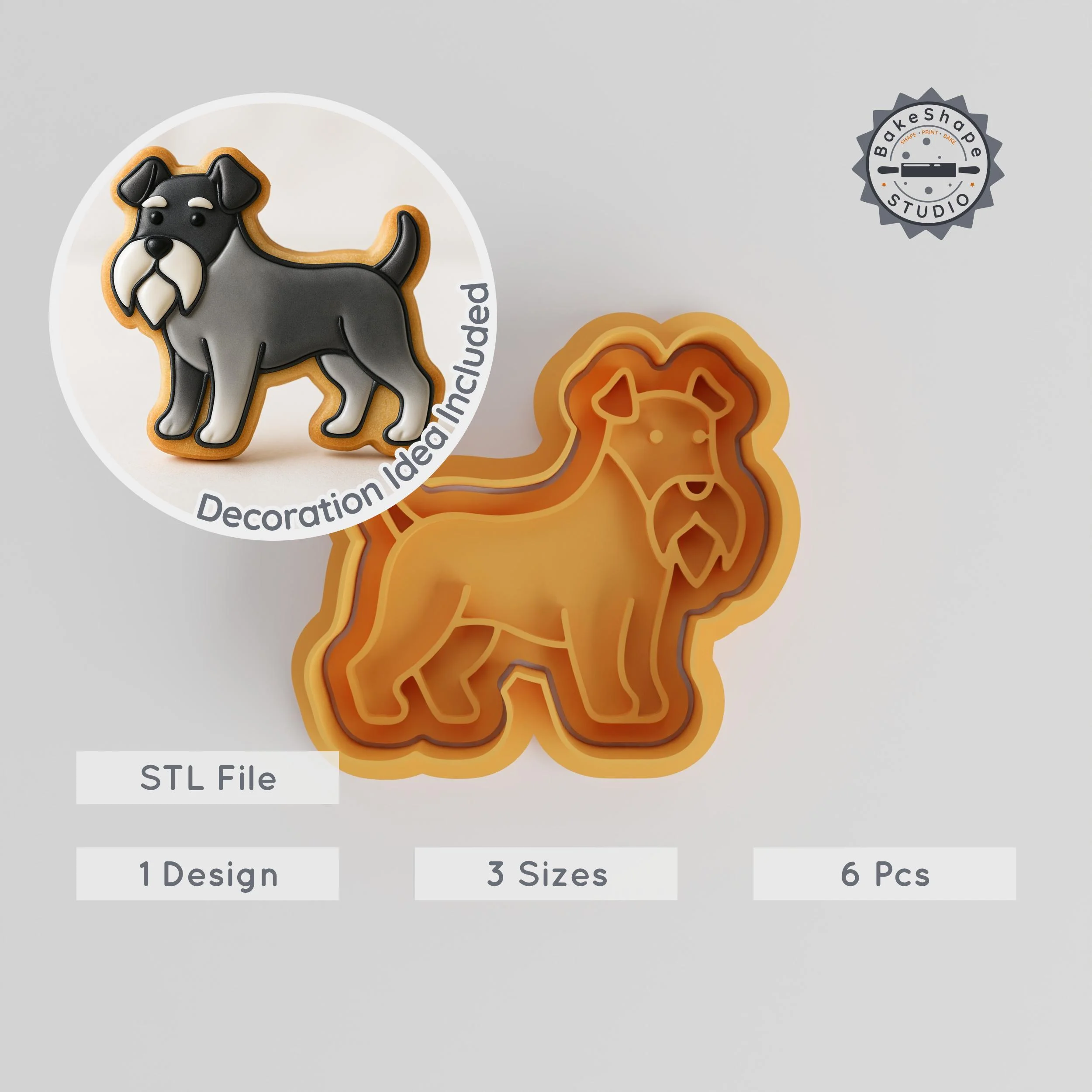 Miniature Schnauzer Cookie Cutter & Stamp Set, Perfect for Cookies & Fondant, S/M/L, Dog Pet Breed Design, 6-Piece Collection PRODUCT_297 3d model