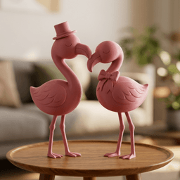 Romantic Flamingo Couple Figurines โ Pair of Love with Hat and Bow, Anniversary Gift, Home Decor 3d model