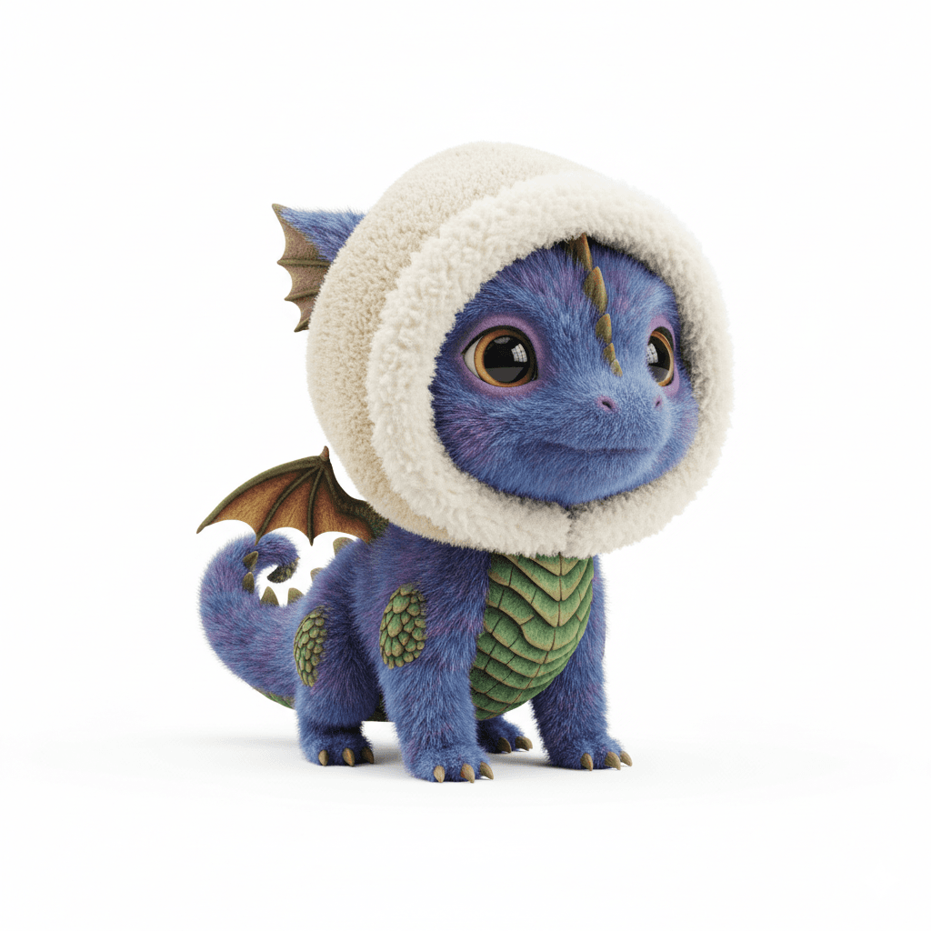 Cute Dragon : Tiny Fur Hood Dragon Fantasy Creature 3d model