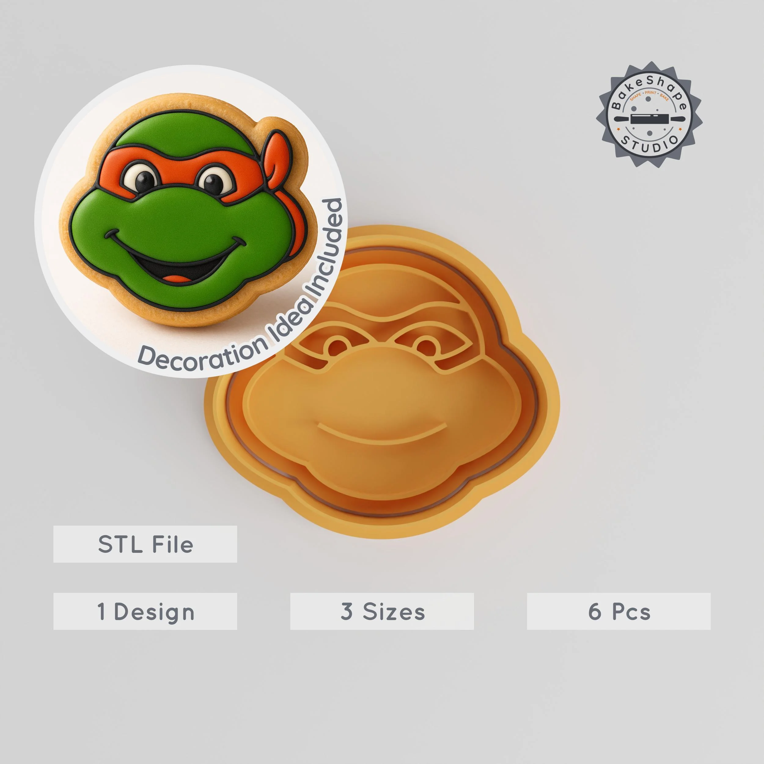 Ninja Shape Cutter & Stamp Set, Cookies & Fondant, Smiley Design, 6-Piece, Includes S/M/L Sizes, Stealth Warrior Theme PRODUCT_1275 3d model