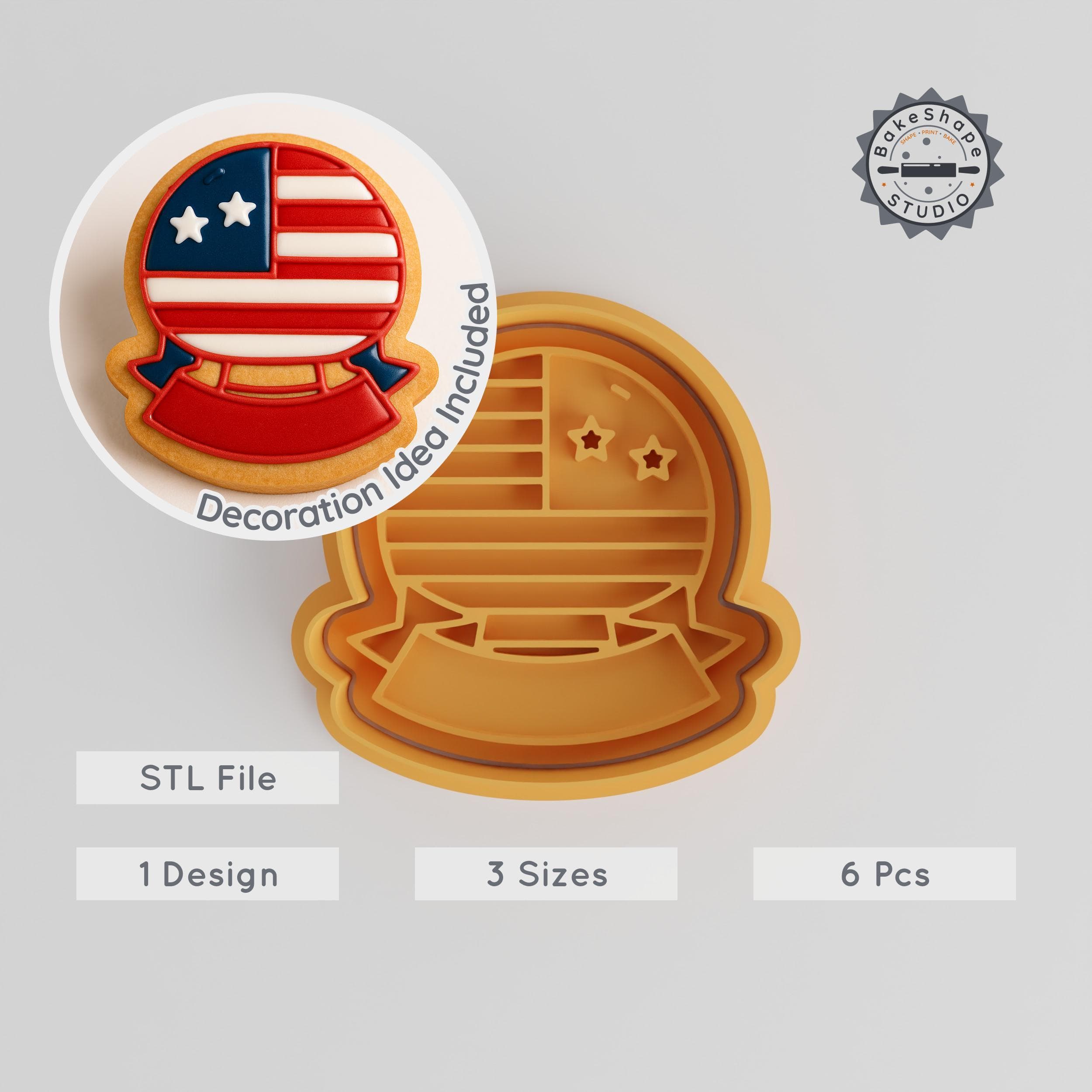 4th of July Cookie Cutter & Stamp Set, Independence Day Stars and Stripes, 6 Pieces, S/M/L Sizes PRODUCT_2833 3d model