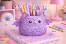 Bat Pen Holder STL | Cute Bat Desk Organizer | Halloween Pencil Holder | 3D Printable Office Storage 3d model