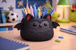 Bat Pen Holder STL | Cute Bat Desk Organizer | Halloween Pencil Holder | 3D Printable Office Storage 3d model