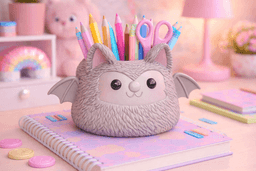 Bat Pen Holder STL | Cute Bat Desk Organizer | Halloween Pencil Holder | 3D Printable Office Storage 3d model