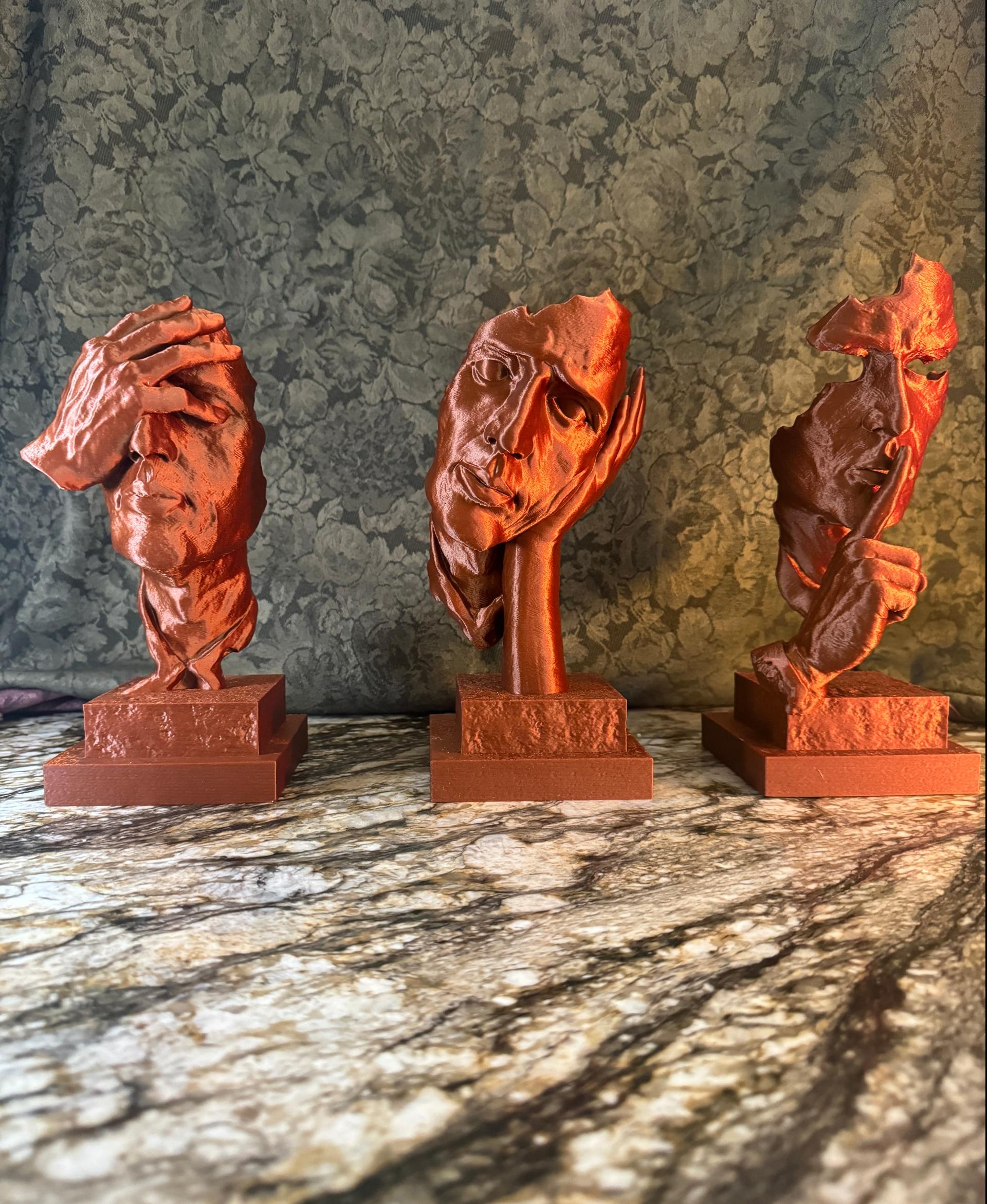 Expressionisme - I love these! Printed in Polymaker Metallic Bronze PLA at 0.12mm layer height on the X1C with ironing turned on for top surfaces. Each one took roughly a day to print. - 3d model