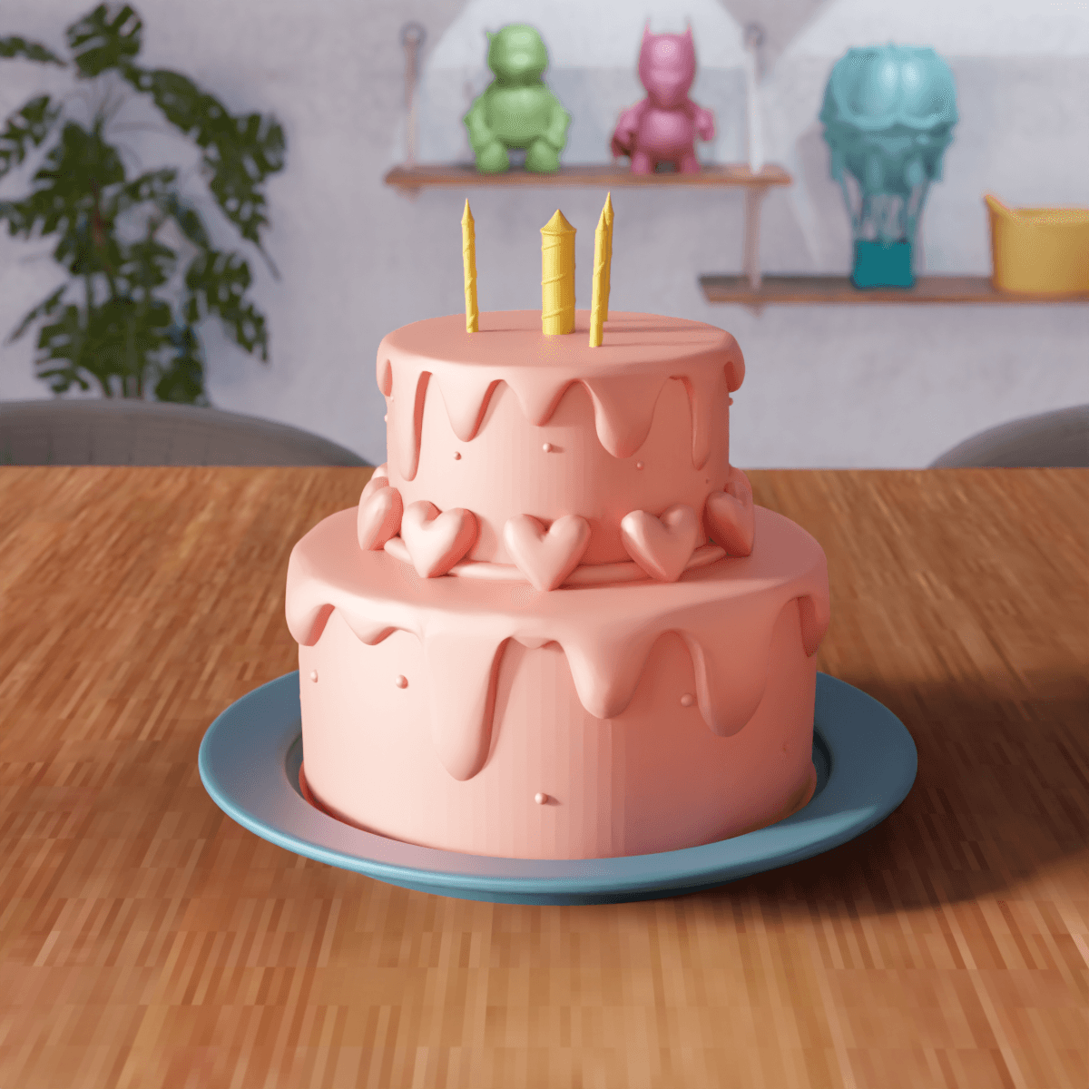 Heart Cake - Birthday Cake 3d model