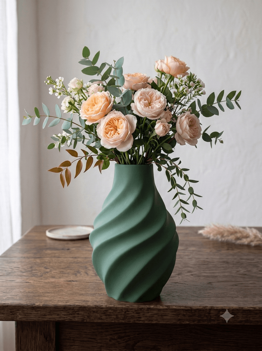 Modern Spiral Twist Vase - Minimalist Matte Green Geometric Flower Pot & Centerpiece 3d model