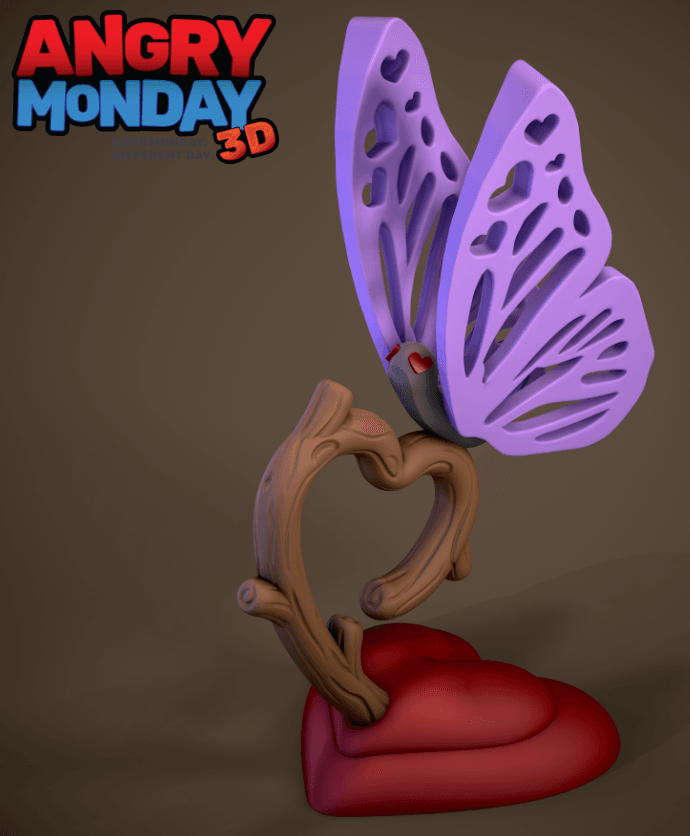 The Love Flutter: Heart-Branch Butterfly 3d model