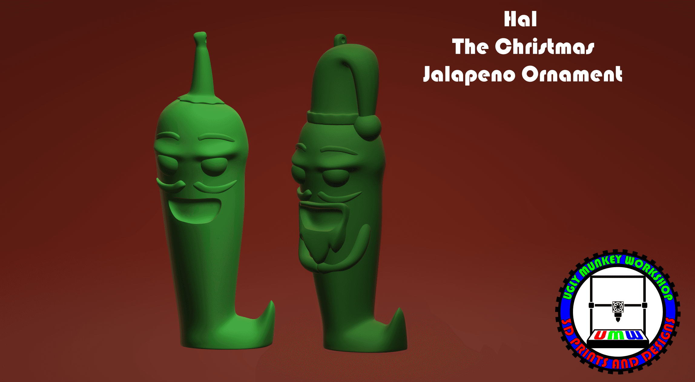 Hal The Christmas Jalapeno Ornament - Print In Place 3d model