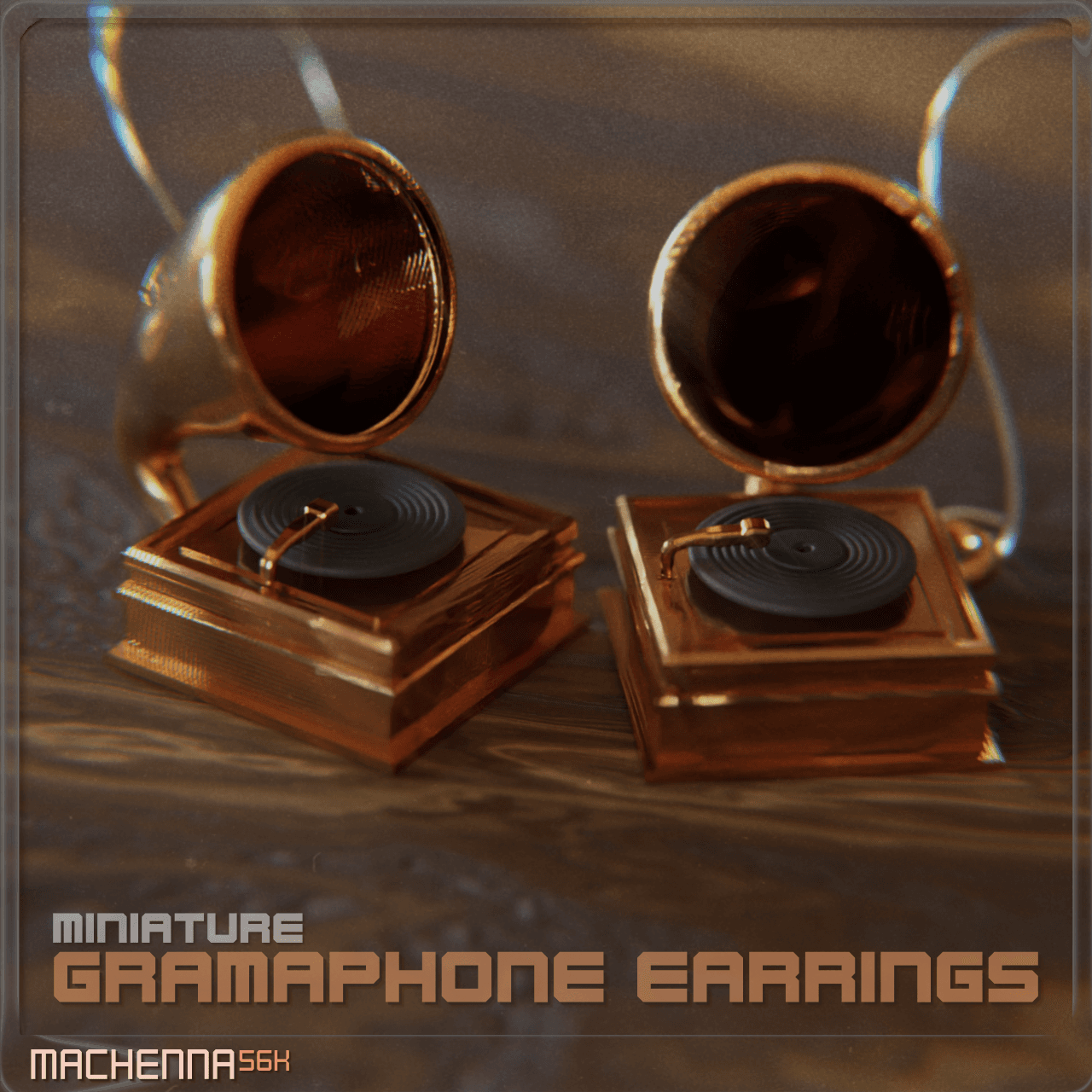 Miniature Gramaphone Earrings | 20s Retro 3d model
