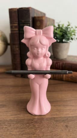 Cute Girl with Bow Pen Holder - Aesthetic Desk Organizer & Stationery Stand 3d model