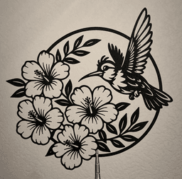 Hummingbird Hibiscus Floral 2D Wall Art.stl 3d model