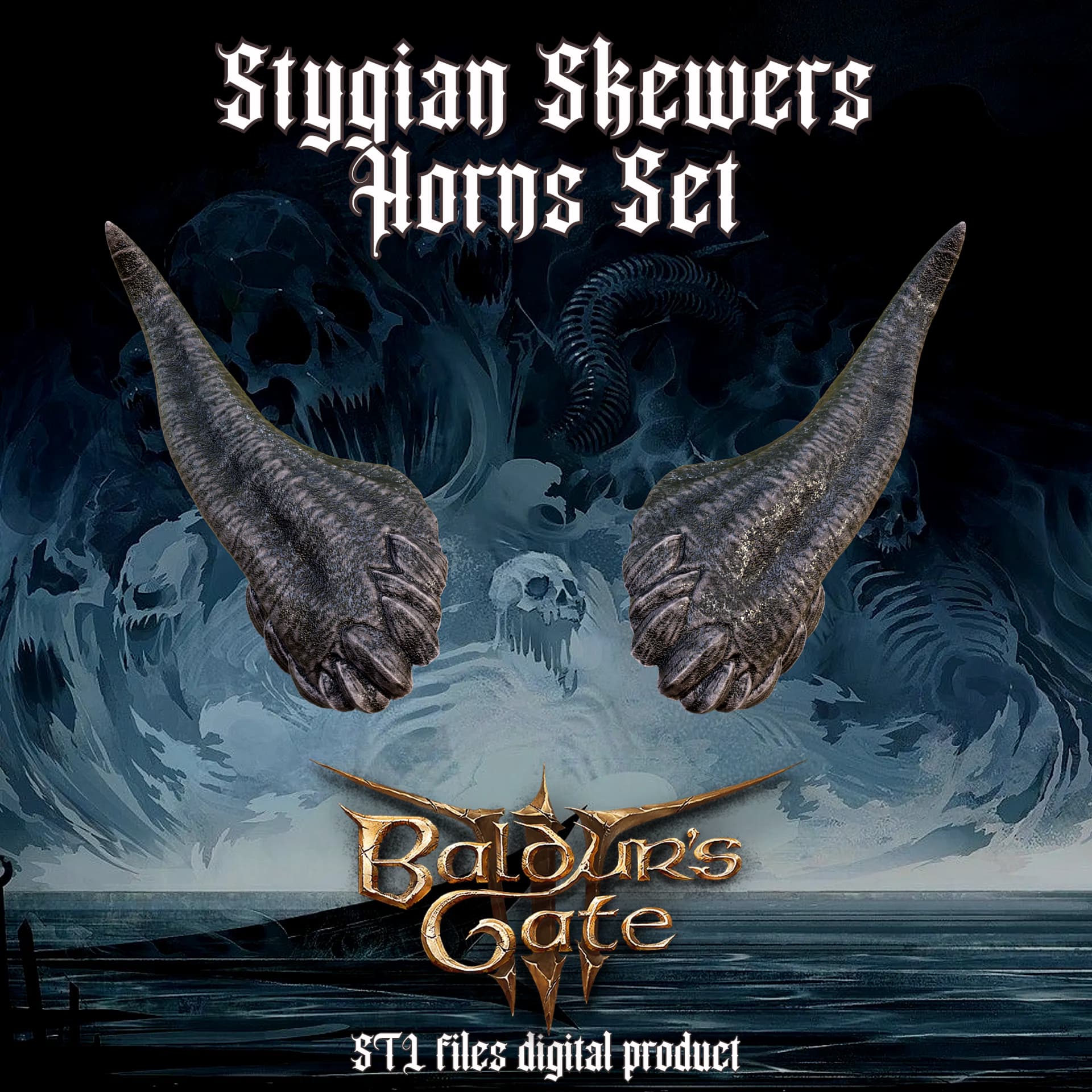 FANTASY STYGIAN SKEWERS HORNS SET BALDURS GATE 3 3d model