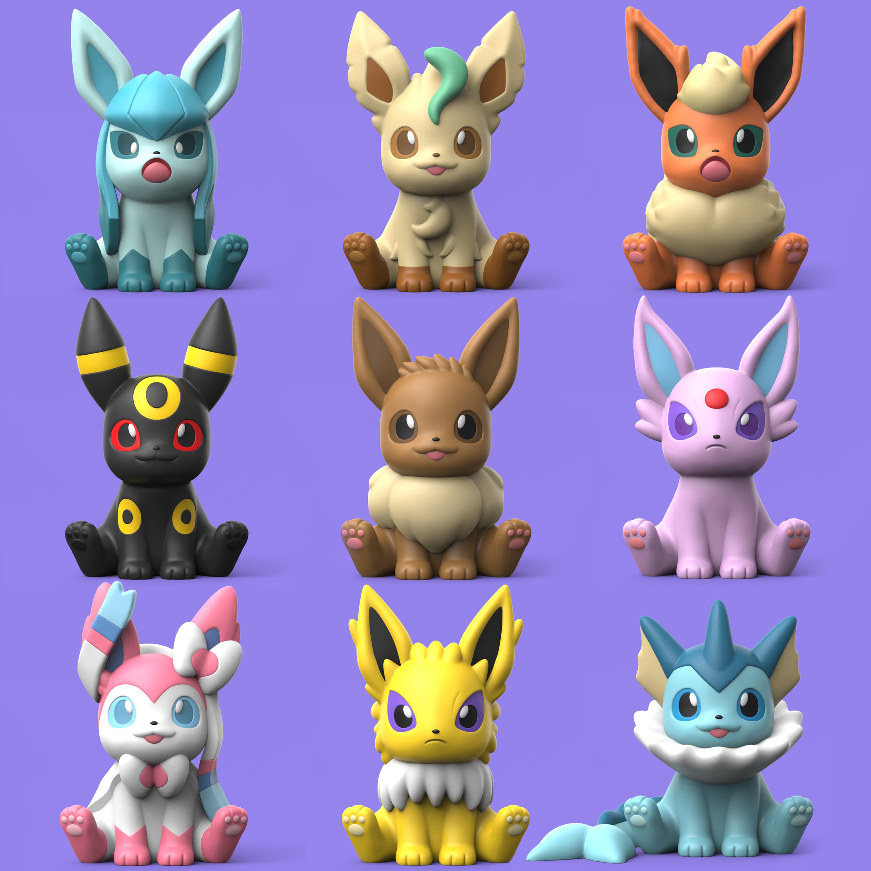 Chibi Eeveelution Set 3d model