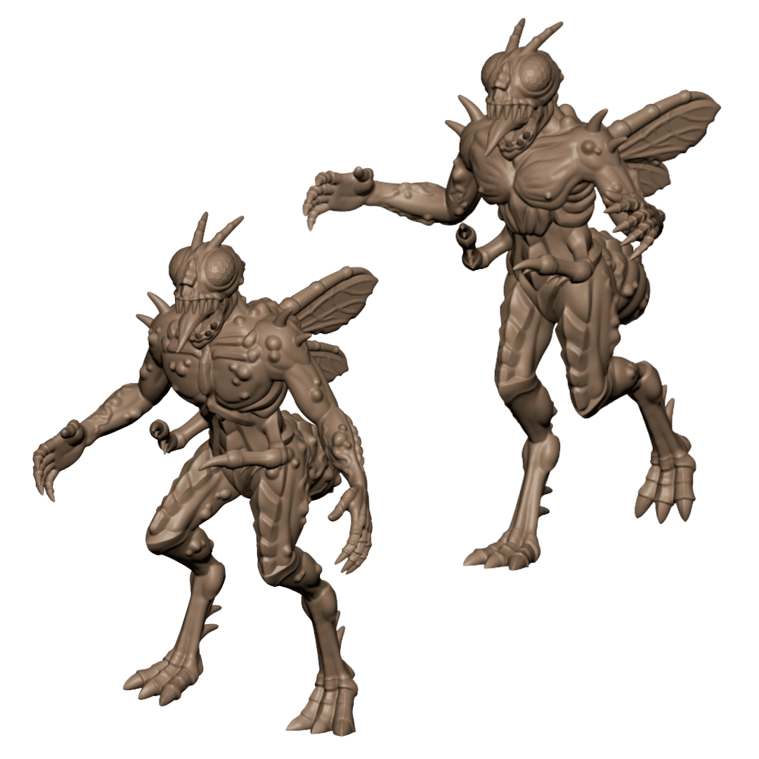 Demonic Fly Mutant Cultists Tabletop Miniatures Pack of 2 3d model