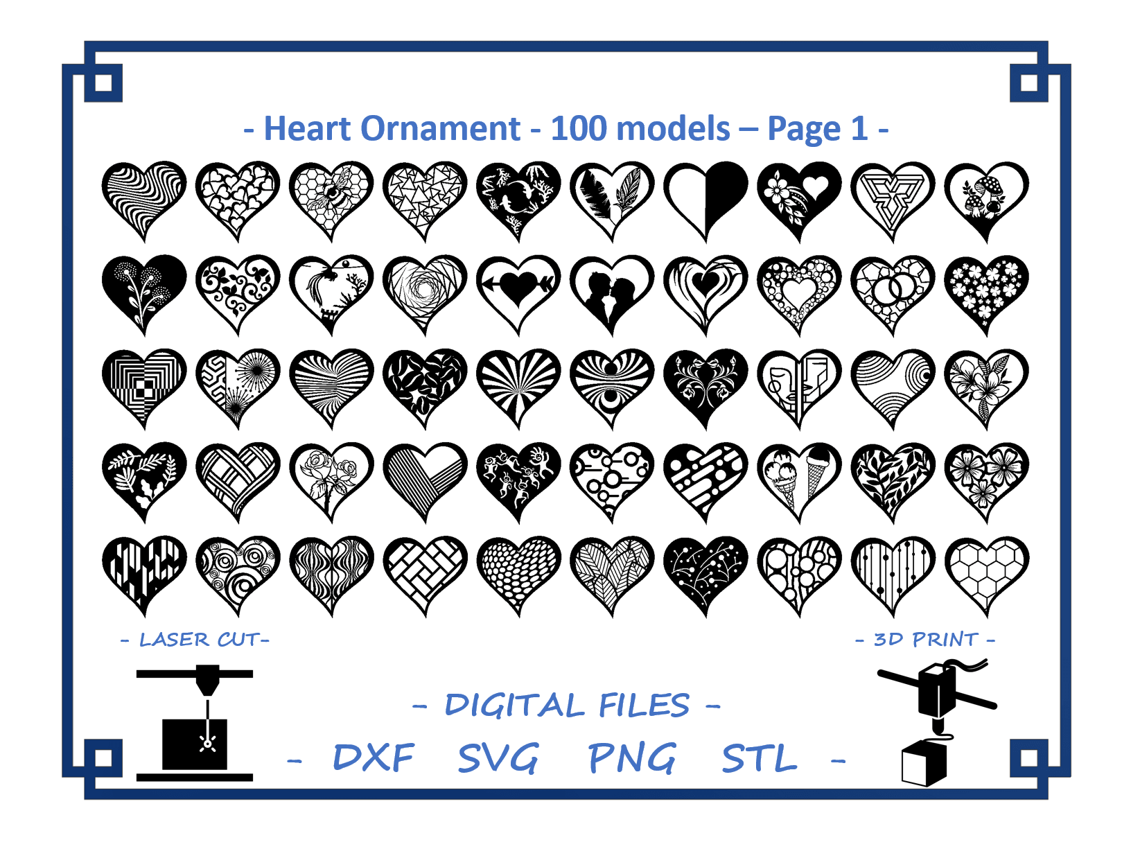 Heart Ornament - 100 models 3d model