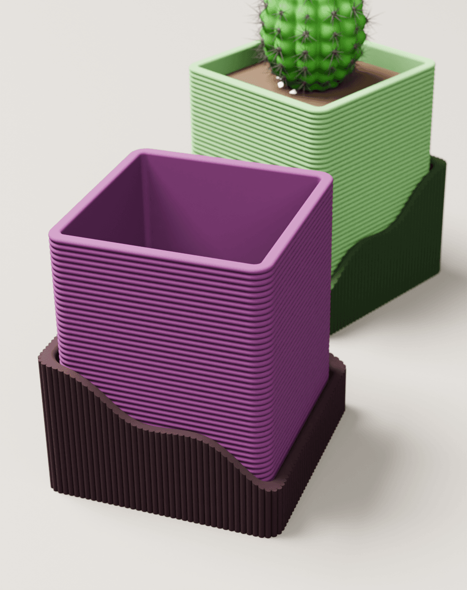 Ribbed Plant Pot with Drainage Area 3d model