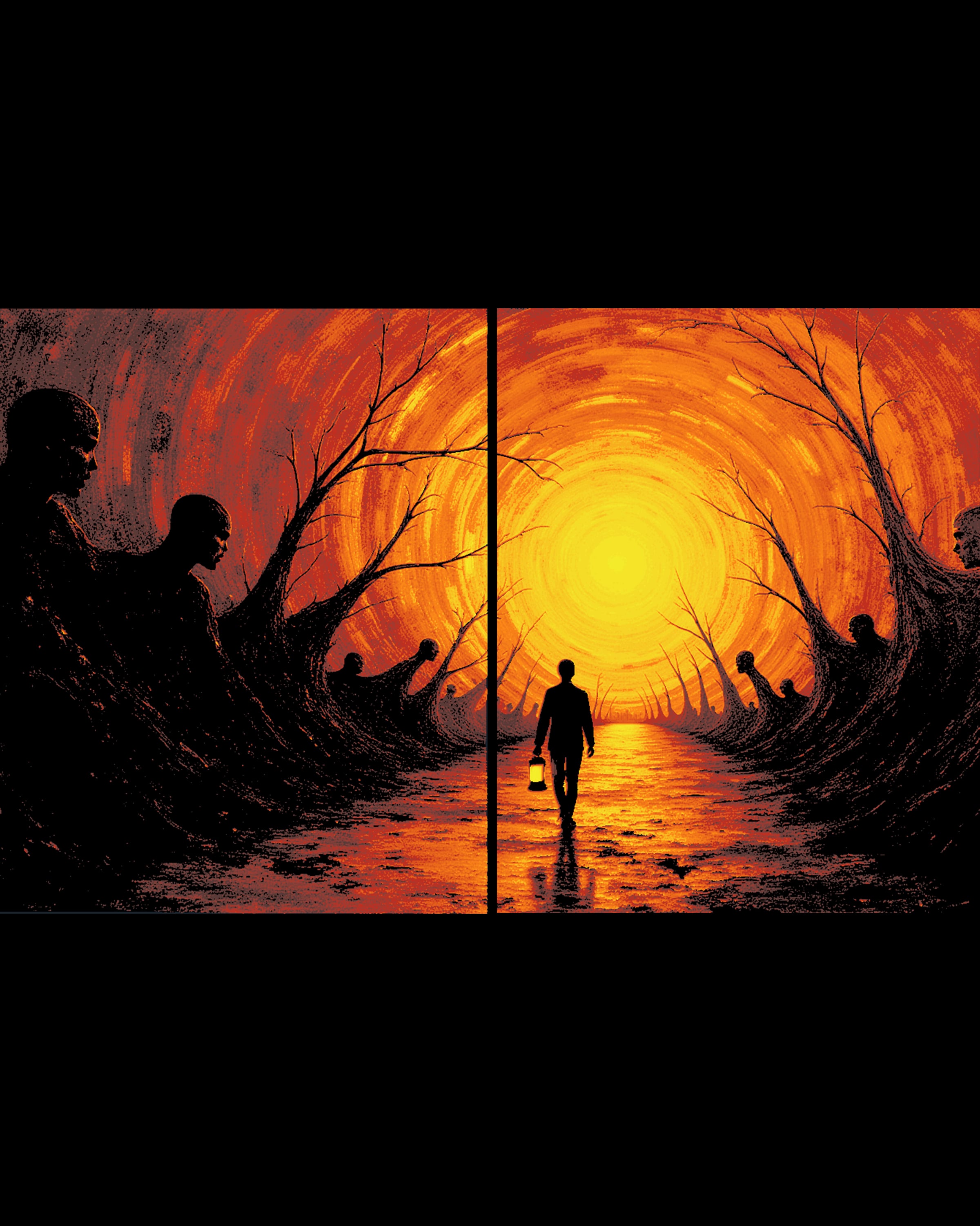 Two Pane Wall Art - The Road traveled is watched by the past - Hueforge art 3d model