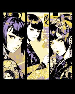 Manga Style Poster Looks of Girls dressed in Asian Elegance - Set of 3 Bookmarks 3d model