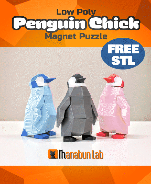 Low Poly Penguin Chick Magnet Puzzle (No supports, no AMS) 3d model