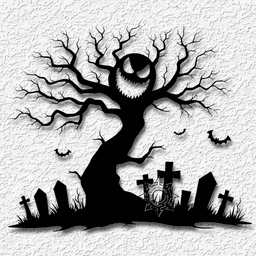 haunted cemetery tree wall art halloween decor with bats 3d model