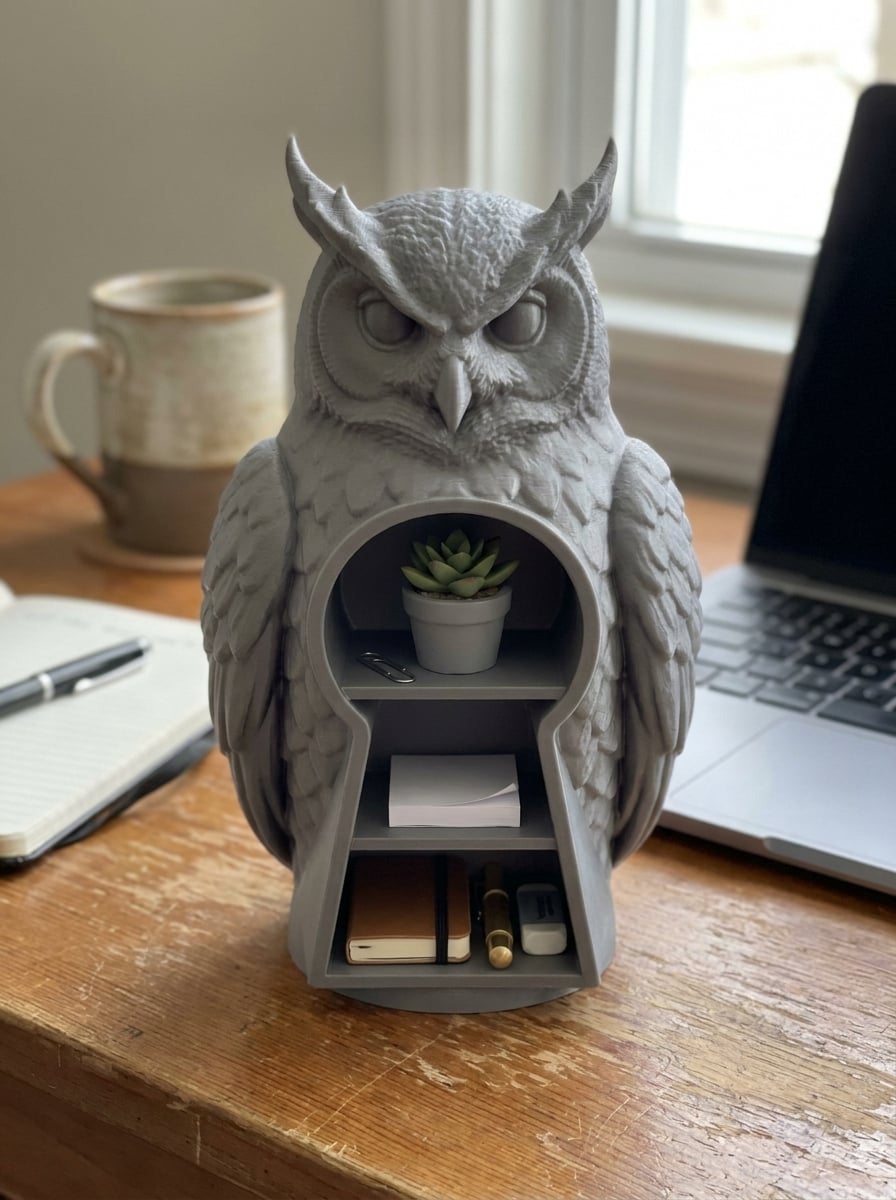 Gothic Owl Desk Organizer & Keyhole Shelf 3d model