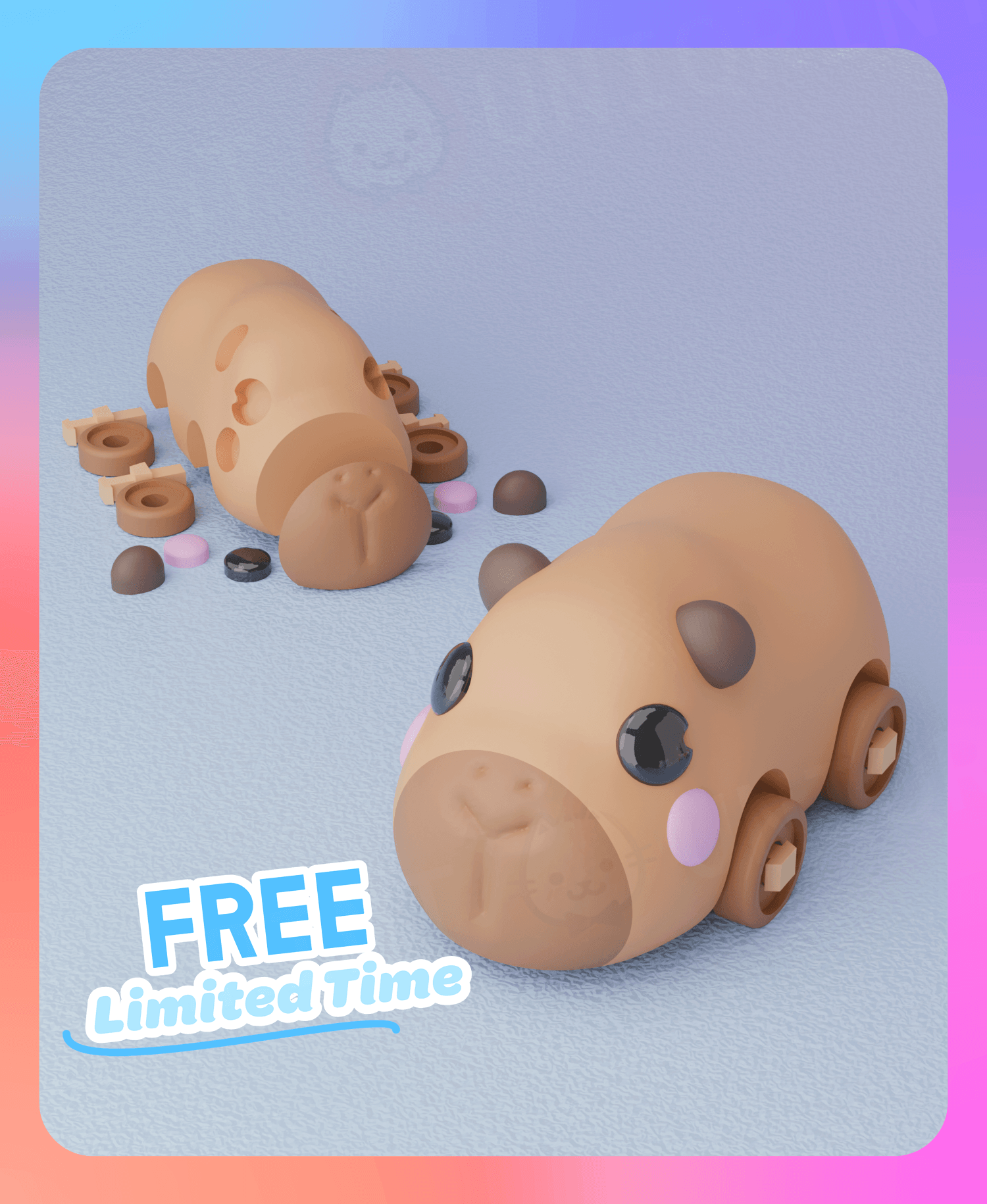 Movable Capybara Bus Keychain (Separated Parts) 3d model