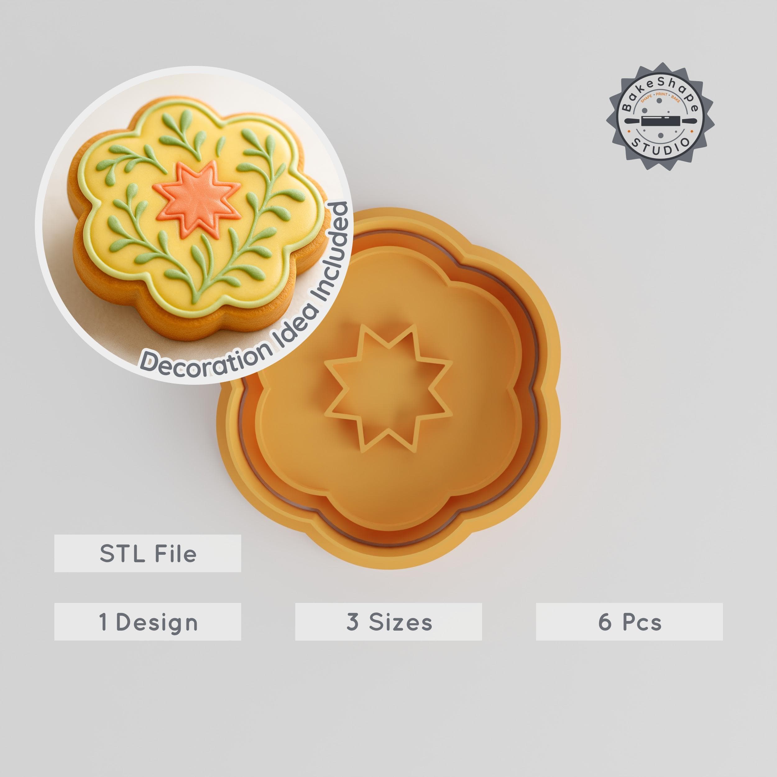 Flower Shape Cutter & Stamp, Cookie & Fondant Tools, Floral, Blossom, Botanical, 3 Size Set PRODUCT_49 3d model