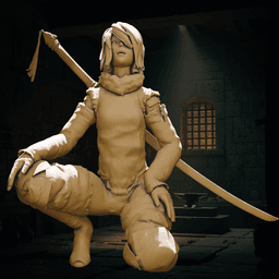 Kneeling Fantasy Warrior Girl with Sword 3d model