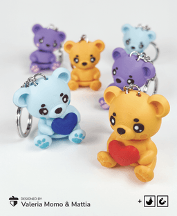 Cute Flexi Valentine Teddy Bear Keychain w Heart! Articulated Toy 3d model