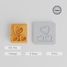 Heart Stamp Tile Set, 5 Sizes, Perfect for Clay & Cookies, Love Symbol, Romantic Design PRODUCT_1472 3d model