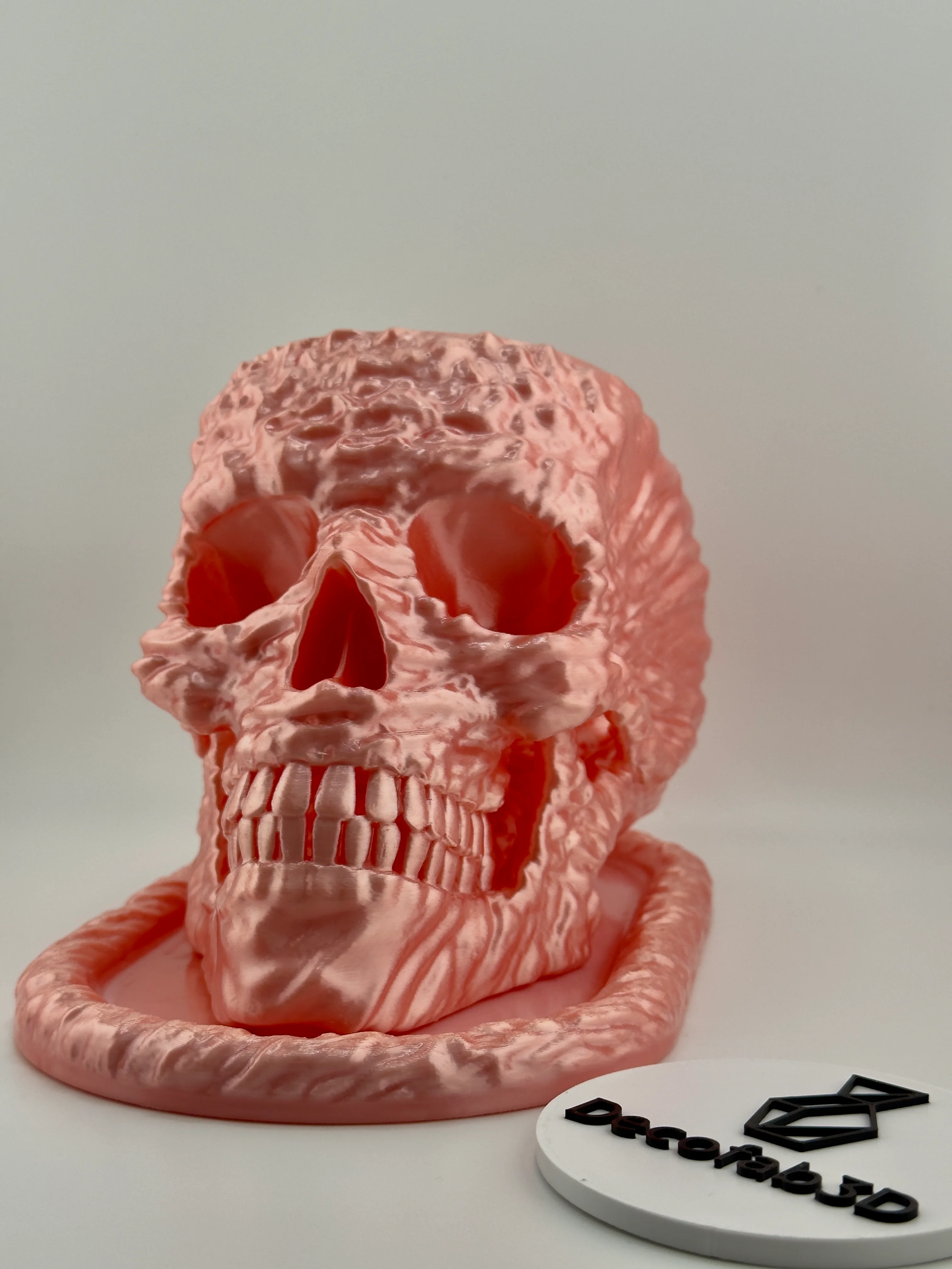 Printed with pink PLA Silk+ from Bambu Lab, epoxy resin finishing an outside for gloss and functionality. Available on my Etsy Store https://decofab3d.etsy.com