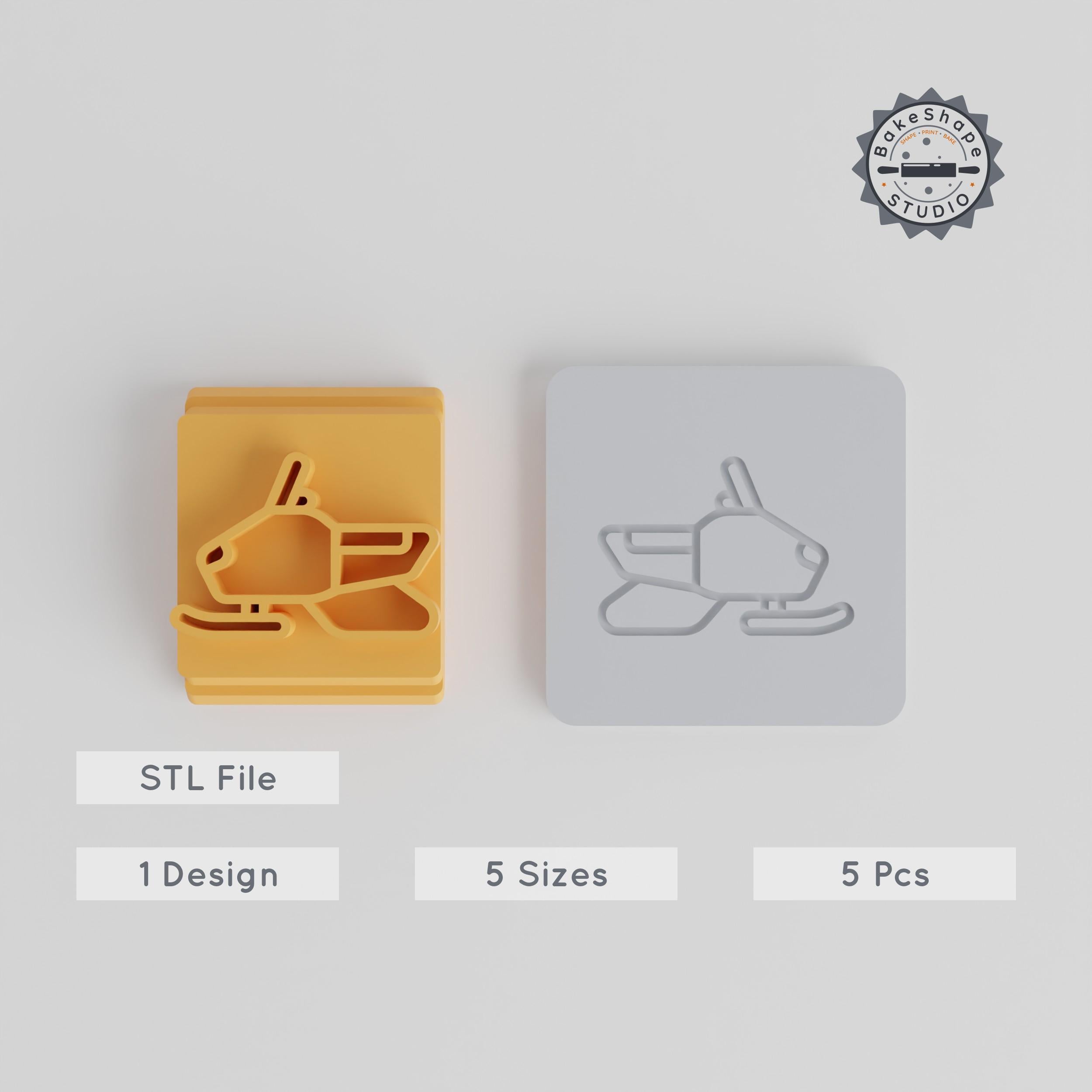 Snowmobile Stamp Tile Set, 5 Sizes 20-40mm, Perfect for Clay, Cookies & Fondant, Ski & Snow Motif for Winter Crafts PRODUCT_3367 3d model