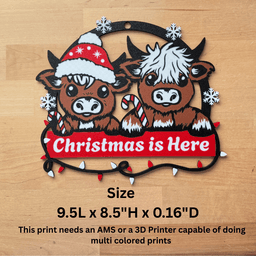 Christmas Highland Cow Door Sign Customizable Text Highland Cow Decoration Christmas Door Hanger 3d model